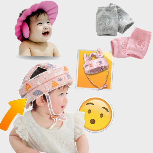 Baby Protection Kit | Baby Safety Helmet + Shower Cap + 2 Pair Knee Pads 💫